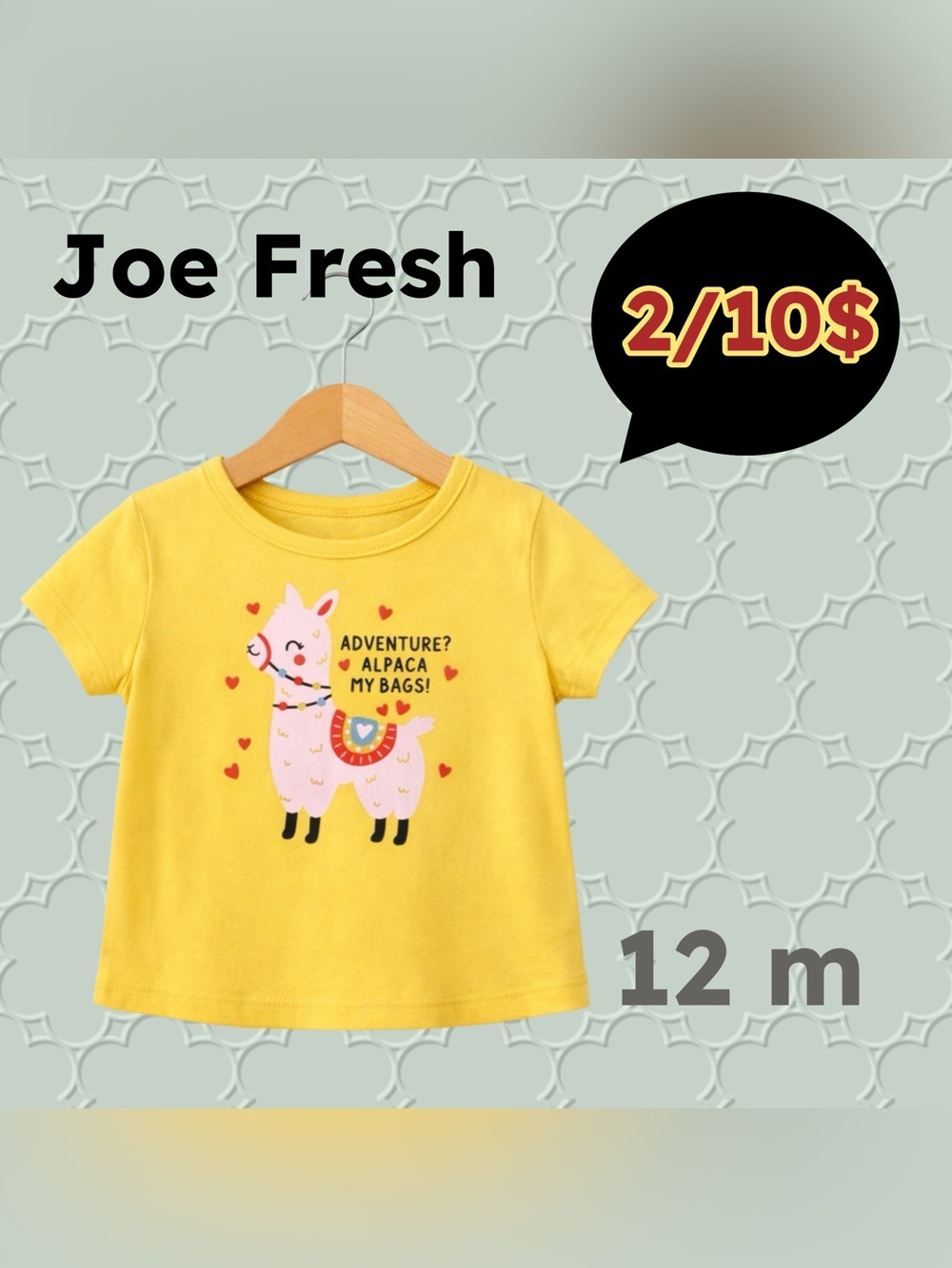 🌈 2/10$ 🇨🇦👍GUC JOE FRESH | 12m | Cute Casual Yellow Graphic Alpaca Baby Tee